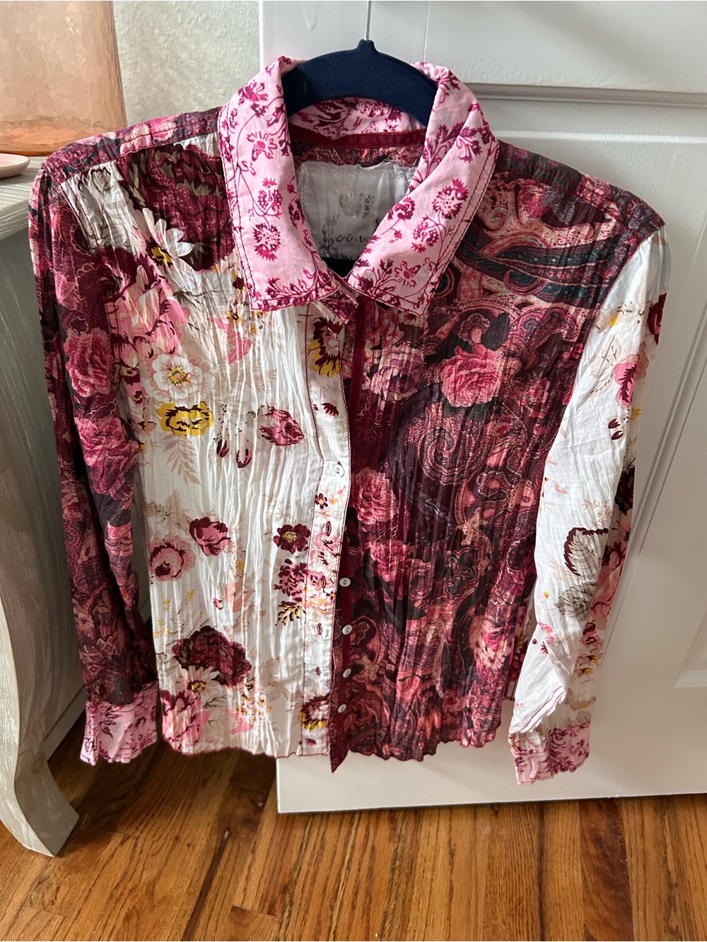 sundance boutique Pink & Burgundy Floral Patchwork Blouse
